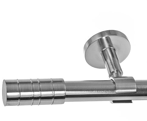 BASIT Gardinenstange Deckenmontage 1 läufig 140 cm lang Edelstahl Look Set Metall 1-läufige Vorhangstange Deckenmontage Ø20mm I 120-600cm wählbar D31