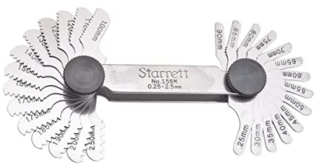 Starrett 156M Screw Pitch Gage With Locking Device, 0.25-2.5 Threads Per Millimetre, 28 Leaves