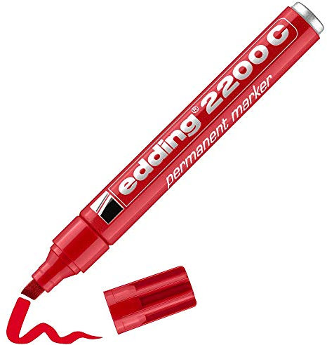 edding 2200 C permanent marker - red - 1 pen - chisel tip 1-5 mm - quick-drying permanent marker pen - waterproof, smudge-proof - for cardboard, plastic, wood, metal, fabric