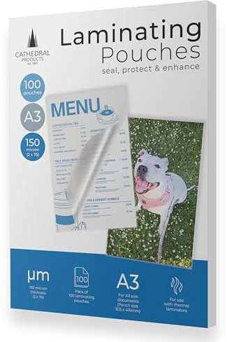 Cathedral Products Pack of 100 A3 Gloss Laminating Pouches 150 Micron