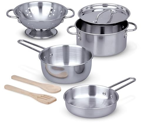 Melissa & Doug Kids Pots and Pans Playset & Role Play Kitchen Accessories for Kids Play Food | Kitchen Playset for Girls or Boys Age 3, 4, 5, 6, 7, 8
