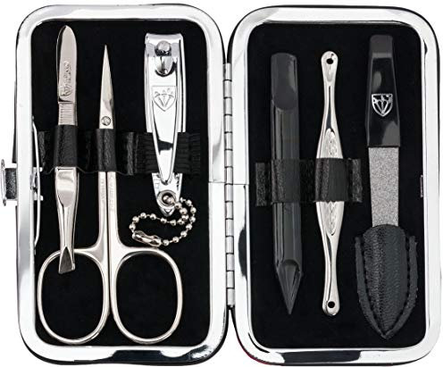 DREI SCHWERTER - Germany 6-tlg. Maniküre Set 'Catania' Nagelset mit Hautschere, Nagelknipser, Pinzette, Saphirnagelfeile, Glasnagelfeile, Nagelreiniger im Rahmenetui - rot