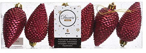 Christbaumschmuck Zapfen Kunststoff 8 x 4,5 cm 6 Stück Anhänger Bordeaux weinrot