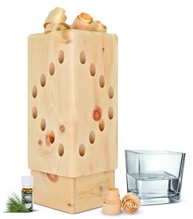 Zirben Duftturm - 34cm - mit 10ml Bio Zirbenöl, Zirbenrosen und Wasserschale
