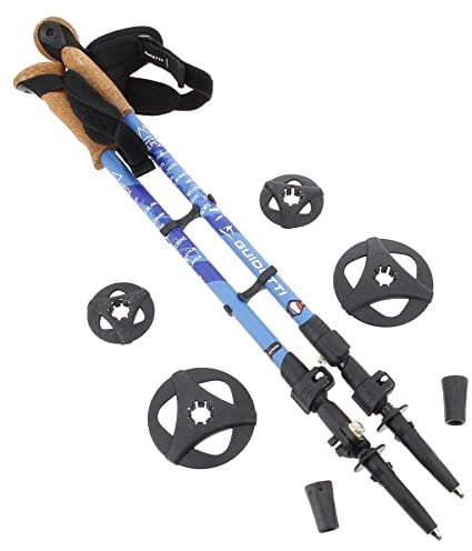 GUIDETTI - Paire de Bâtons de randonnée au décors du Massif des Alpes 3 brins avec Easy Lock - Bâtons de Marche Vendus à la Paire - Noir et Bleu - Taille Unique