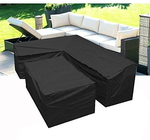 L-förmigen abdeckung lounge sofa - lounge abdeckung l-form mit Spannschnüren unten,210D abdeckplane für gartenmöbel L-Form schutzhüllen für gartenmöbel (L-Form 286x286x82 cm + Rechteck 155x95x68 cm)