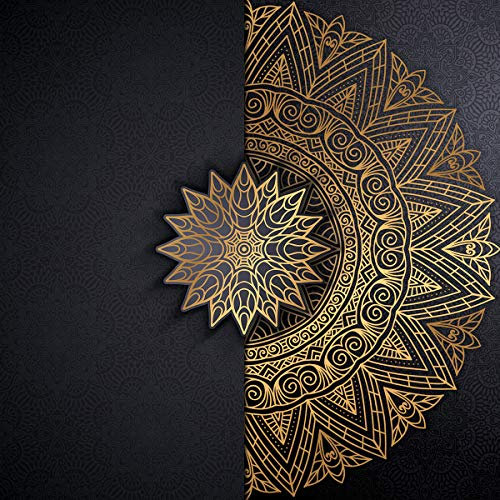 Forwall - Vlies Fototapete Wanddeko Mandala Orient - Schwarz Gold 368x254 cm - Fototapeten - Tapeten - für Wohnzimmer Schlafzimmer - Vliestapete Wandtapete Tapete 3D Effekt- inkl. Kleister