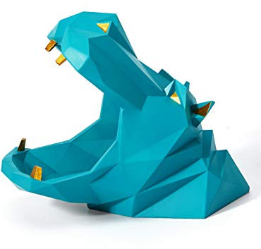 HAUCOZE Nilpferd Keksdose Arts Skulptur Modern Figuren Statue Tier Geschenk Dekor Polyresin Blau 18cm