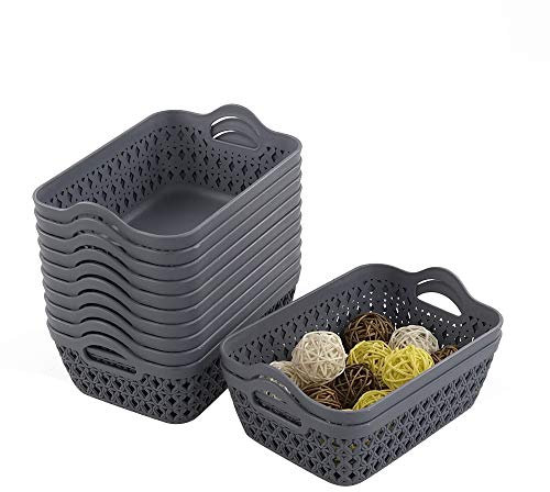 Yarebest Desktop Basket, Plastic Small Storage Trays Baskets Set of 12 Grey