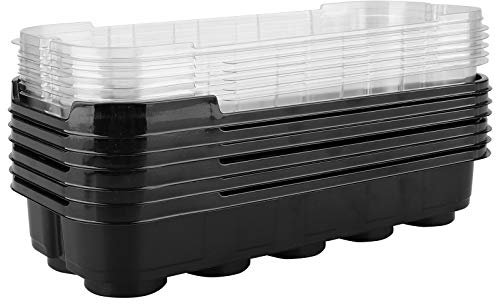 Marooma 6 Pack Seed Starter Kit, Seedling Greenhouse Grow Trays With Cover Dome for Seeds Starting (10 Cells per Tray)