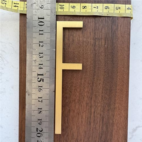 Selbstklebendes Wandtattoo aus massivem Messing, englische Buchstaben, Hausadresse, Zahlen, Goldbriefkasten, Zahlen, Shop, Studio, Name, DIY, Kombination, Hardware, Haus, Hotel, Tür, Name (F)