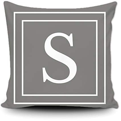 BAGEYOU Grauer Kissenbezug mit weißem Buchstabe S und Streifen des englischen Alphabet-Anfangsdekorationsquadrats Kissenschutz für Bettsofa Couch 40 x 40 cm, doppelseitiger Druck