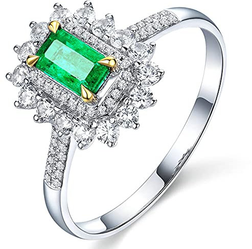 KnSam Damen Ring, Ring Gold 18 Karat Damen Damen Ring Rosegold Luxus Eleganz 18 K 750 Weißgold Hochzeitringe Für Damen Mit Smaragd Silber Gr. 57 (18.1)