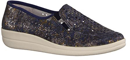 SLOWLIES 430 Blau/Bunt - geflochtener Slipper - Damenschuhe Bequeme Ballerina/Slipper, Blau, Leder (Nubuk), Gr. 40 EU
