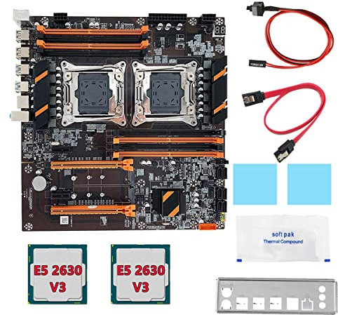 Tsadeer Carte mère double processeur X99+CPU 2XE5 2630 V3+ SATA+Déflecteur+Graisse Thermique Support Slot LGA 2011 8XDDR4 CPU 2011 V3