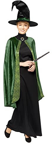 Amscan - Erwachsenenkostüm Professor Mc Gonagall aus Harry Potter, Kleid, Umhang, Hut, Magierin, Zauberin, Schwarz, Grün