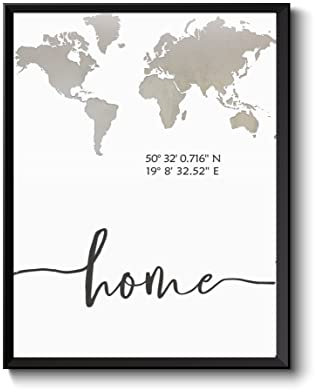 Poster Koordinaten Home personalisiert | Bild Kunstdruck Weltkarte, Geschenk für Zuhause | Familienbild, Geschenk Ostern