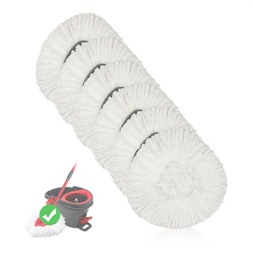 CLEAN PIONEER 6 Pack Mop Replacement Heads Compatible with Spin EasyWring Triangle Spin Mop, Microfiber Spin Mop Refills, Easy Cleaning Mop Head Replacement 100% Microfiber Mop Refill Heads