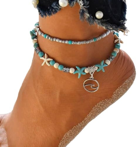 Prosy Boho Shell/étoile de mer/tortue/chevilles tisser des bracelets de cheville perles plage été pied bijoux réglable pour femmes et filles