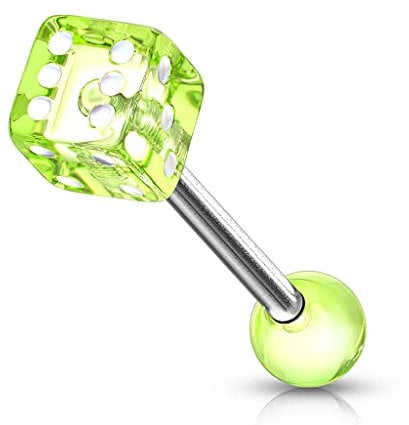 Paula & Fritz® Zungenpiercing Chirurgenstahl Acryl Würfel Grün 16mm Stablänge 1,6mm Stabdicke Barbell Piercing Stab