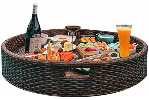 Schwimmendes Tablett Aus Rattan Handgefertigtes Leichtes Luxus-Serviertablett Poolzubehör Für Erwachsene Strand Wasser Frühstücksteller Pool Getränkehalter BBQ Cookouts Geburtstag Abschluss(Size:80cm)