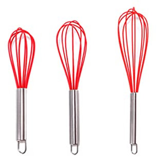 Cheeroyal 3 PCS Silicone Whisk Set,Silicone Whisks Kitchen Tipped Silicone Colourful Egg Stirrer with Stainless Grip Handle for Baking Cooking Mixing (8/10 /12 inch) (red)