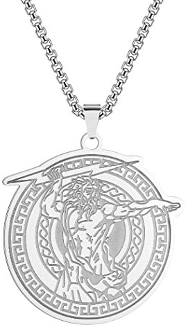 LUTAKU Herrenschmuck Donnergott Zeus Halskette für Männer Jungen Antike griechische Mythologie Anhänger 316L Edelstahl Hip Hop Ketten für Männer (Silver)