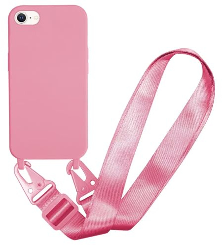 MBSLFY Handyhülle kompatibel mit iPhone 6/6S/7/8/iPhone SE 2022/SE 2020 Hülle mit Band, Silikon Necklace Handyhülle mit Abnehmbar Kordel Umhängen Stossfest Handy Schutzhülle für iPhone 7, Rosa