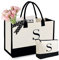 BeeGreen Leinentaschen für Frauen, personalisierte Geschenktasche für Mutter, Freunde, Geburtstag, Hochzeit, Brautjungfer, schwarz und weiß, Large, Buchstabe S