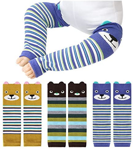 XEPST Packung mit 3 Kleinkind-Baby-Beinwärmer, niedliches Tierbärenmuster Lange Beinwärmer Kniestrümpfe Knieschützer Beinärmel für Babykinder Kleinkinder Jungen 0-3 Jahre, Einheitsgröße