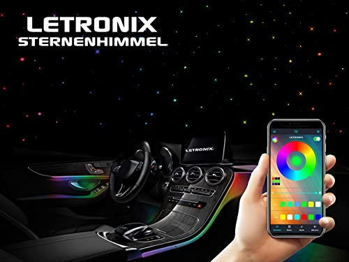 LETRONIX RGB LED Auto Sternenhimmel Sterne Lichtleiter Himmel Ambientebeleuchtung mit App Steuerung (6er Set 610 Sterne)