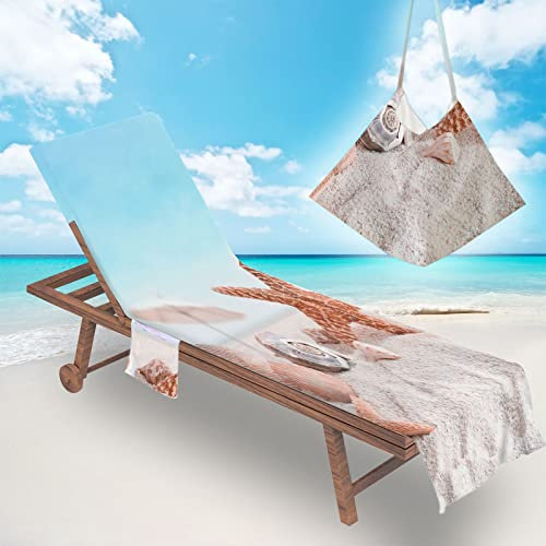 Surwin Schonbezug Für Gartenliege Strandliegenauflage Frottee Liegenauflage Stuhl Strandtuch Sun Lounger Bezug mit tasche Sporthandtuch 3D für Sommer Garten Schwimmen (75x210cm,Sommer)