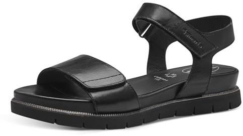 Tamaris Damen Wide Fit Damen Sandalen flach aus Leder mit Klettverschluss, schwarz (Black Nappa), 40 EU