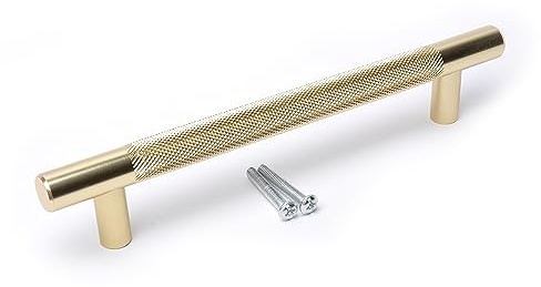BSM Marketing Knurled T Bar Gold Modern Kitchen Cupboard Cabinet Drawer Bar Door Handle Knob (10, 128mm)