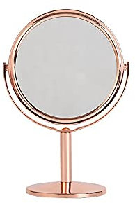 OURVER Miroir de Maquillage, Miroir de Maquillage en métal, dortoir étudiant de Bureau Portable Petit Miroir, Miroir de Maquillage à Deux côtés de Bureau (Color : Rose Gold)