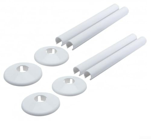 DAZZLEEX 4 set di coperture per tubi del radiatore, 4 con 4 tubi in plastica, manici per radiatore da 15 mm, collari tagliati decorativi per copertura decorativa per foro anello, adatto per bagno