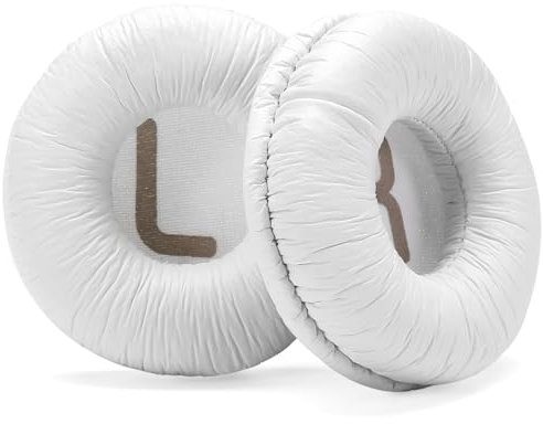 PESLNG 70mm Almohadillas de Repuesto para JBL Tune520BT/Tune510BT/T500BT/T450BT/Tune660NC/JBL JR300BT/JR300/JR310BT/JR310 (Cuero proteico Plisado-Blanco)