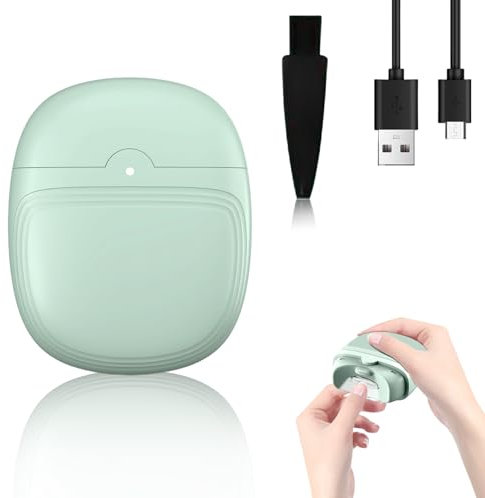 Nizirioo Coupe-ongles électrique, 2 en 1, automatique, avec lumière LED et brosse de nettoyage, rechargeable par USB, pour enfants et adultes, vert clair