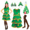 Claofoc 5 Teiliges Weihnachtsbaum Kostüm Set für Damen Erwachsene Weihnachts Outfit Grüne Pailletten Kleid Tasche Stirnband Brille Braun Socken (M)