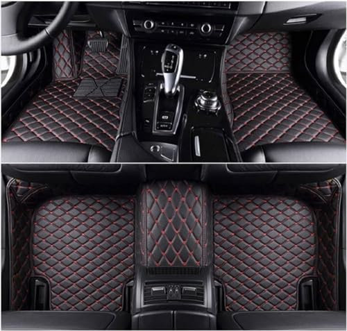 MEDAPI Auto FußMatten Für VW Tiguan Allspace/Tiguan L (7seats) LWB 2017 2018 2019 2020 2021 2022 2023, Leder Fussmatten Liners Zubehör,Left Hand Drive-Black red