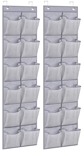 MISSLO 12 Große Schuhorganizer Tür Schmal Schuhregal Hängend Mesh Taschen über der Türorganizer Schuhaufbewahrung für Kleiderschrank, Grau, 2 Stück