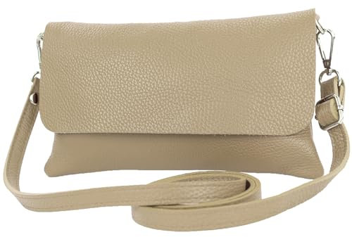 modamoda de T226 Damen Leder Clutch Umhängetasche Abendtasche Small handmade in Italy, Farbe:Graubeige