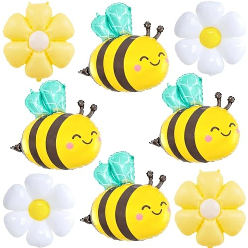 Folienballon Geburtstag, 8 Stück Luftballons Gänseblümchen Bienen, Blumen Luftballon Bienen Deko Geburtstag Helium Ballons, für Kinder Erwachsene Geburtstage, Fotografie, Party Bedarf