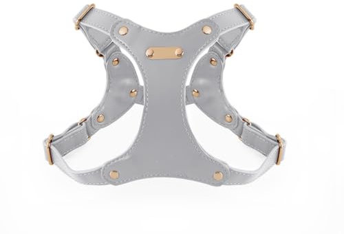 feiling Leder Hundegeschirr Wasserfest Brustgeschirr Haustier Ledergeschirr Verstellbar Katzengeschirr Weichem für Kleine und Mittelgroß Hunde (grau, S)