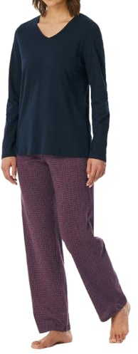 Uncover by Schiesser Damen Schlafanzug Set Shirt Langarm mit Langer Schlafhose - Nachtwäsche