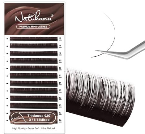 NATUHANA Couleur Extension Cils 0.07mm D Curl 8-14mm Mixte Colorés Individuel Volume Russe Naturel Faux Cils Professionnel Eyelash Extensions (Rouge Marron;0.07 D, 8-14 mm)