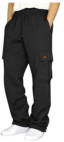 ABRTJCL Pantalon Cargo Homme Jogging Coupe Droite Grande Taille Elastique Unicolore Noir 5XL