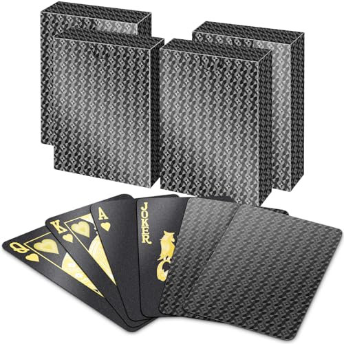 BIERDORF wasserdichte Plastik Spielkarten - Robustes Cooles Kartendeck - Standard Index Professionelle Pokerkarten - Vintage Casino Themen Kartenspiele oder Erwachsene - 4 Pack Schwarzen Diamant Stil