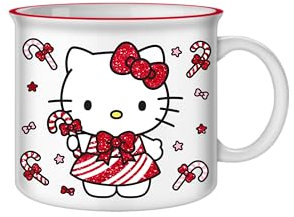 Silver Buffalo Hello Kitty Keramiktasse mit Zuckerstangen-Motiv, Glitzer, 590 ml, Camper