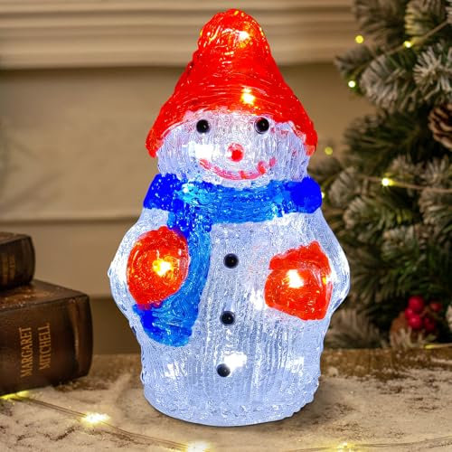 Skeadex LED Weihnachtsdeko 2024, 20CM Acryl LED Schneemann Figur Schneemann Beleuchtet Aussen LED Schneemann Weihnachtsfiguren Schneemann Deko Weihnachten Deko Außen Innen (B)